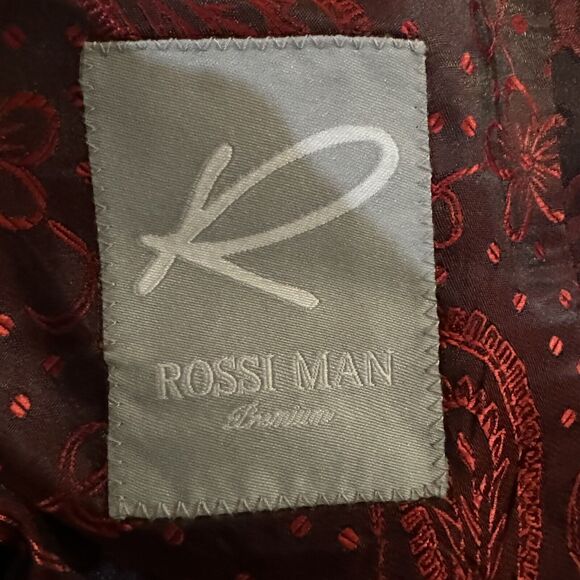 Rossi Man‎ Premium Slim Fit Smoking Tuxedo Jacket Red Black Paisley Men’s Sz 34 - Picture 6 of 10
